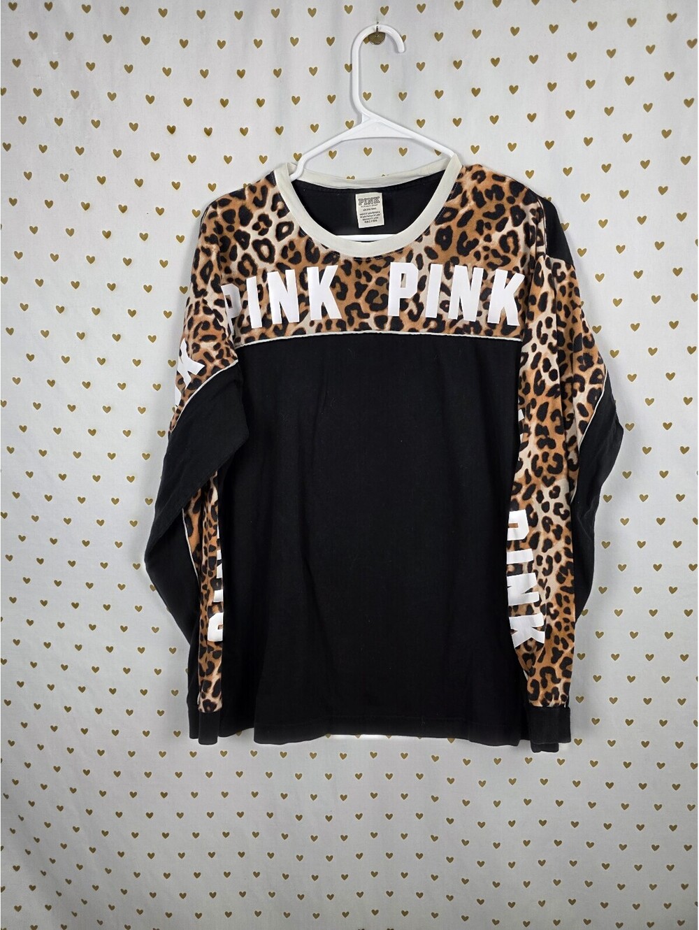 Victorias Secret PINK Leopard Cheetah Logo Long sleeve tee shirt Large